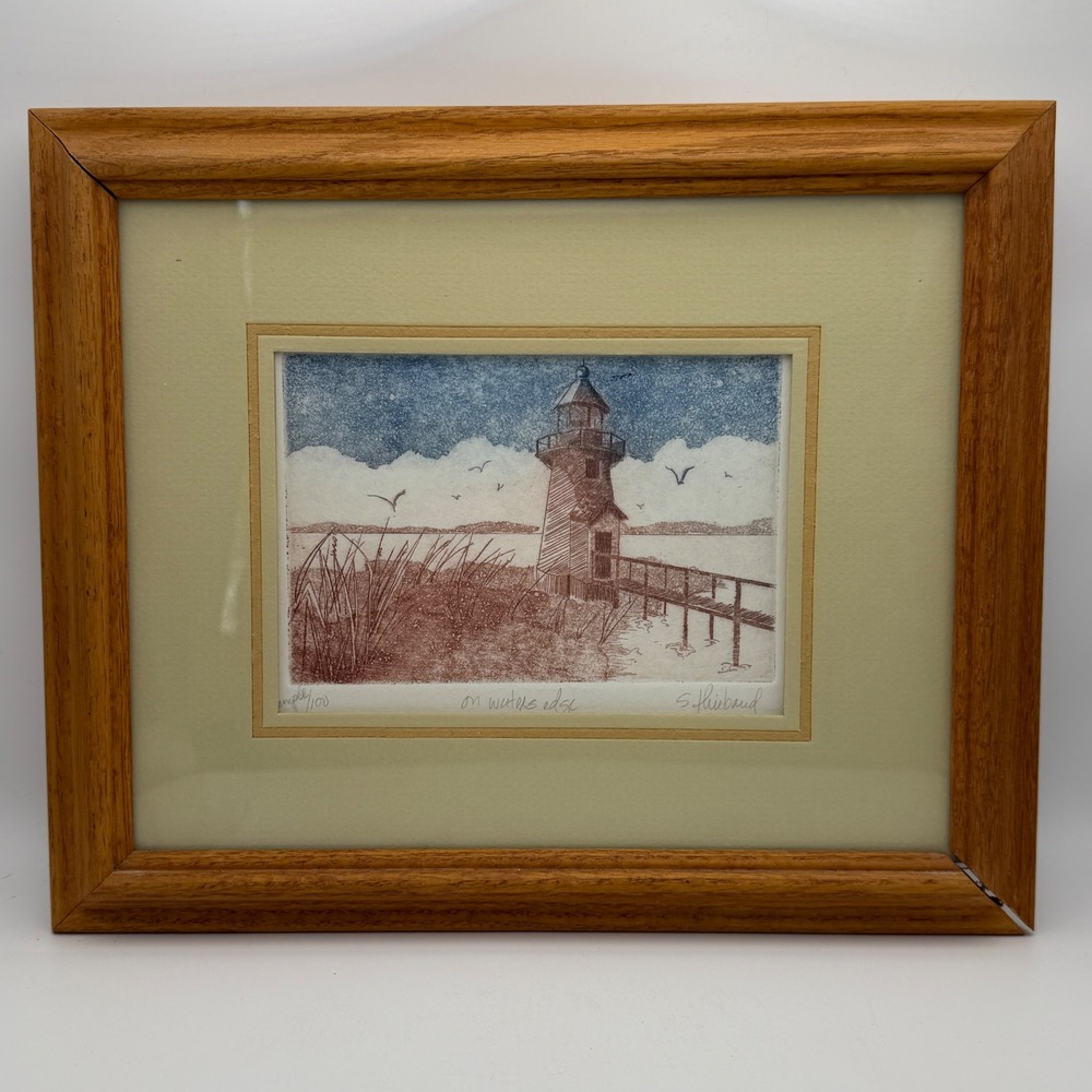 Signed Lighthouse Etching "On Waters Edge" S. Thiebaud Sample Proof Coastal Art